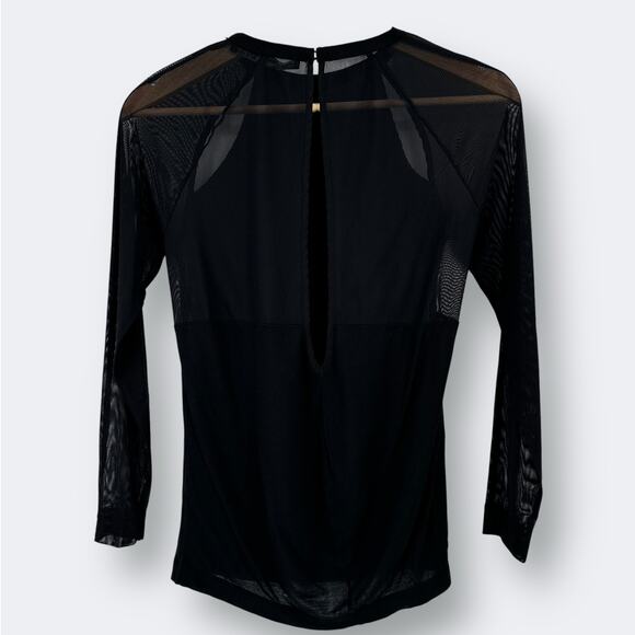 Allsaints Black Mesh Long Sleeve Open Back Shirt Womens Size 4 - Picture 3 of 6